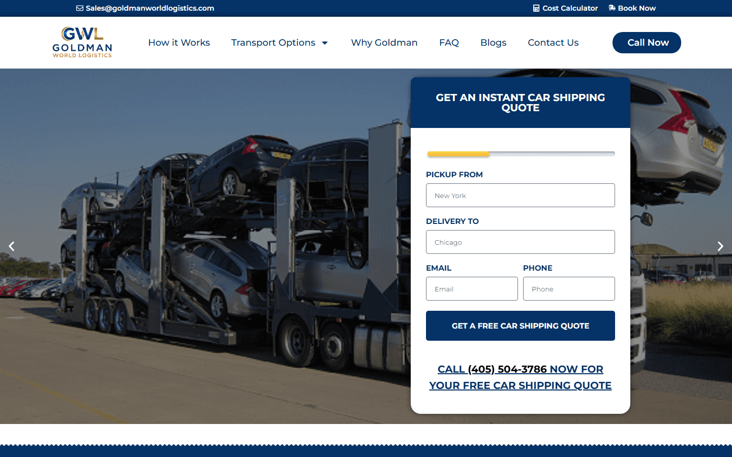 Goldman World Logistics live website